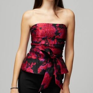White House Black Market Jacquard Tie Waist Bustier Top  Isabella Roses